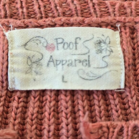 Distressed Pink Knit Crop Sweater By Poof Apparel - Long Sleeve Crew Neck Large - Picture 6 of 8